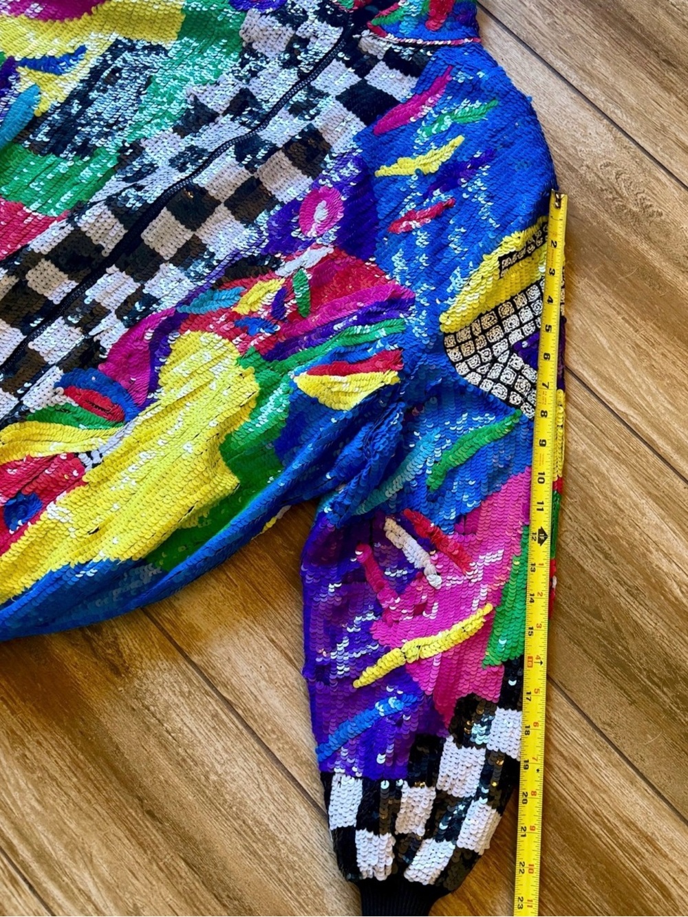 Vintage Gantos Sequin Abstract Checkered Bomber Jacket - Multicolor XXL - Picture 16 of 16